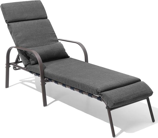 Crestlive Products Chaise Lounge Chair Outdoor with Cushion & Pillow, Adjustable 5 Position Pool Recliner for Outside, Outdoor Lounge Furniture All Weather for Patio, Beach, Yard, Pool (1PC Dark Gray)