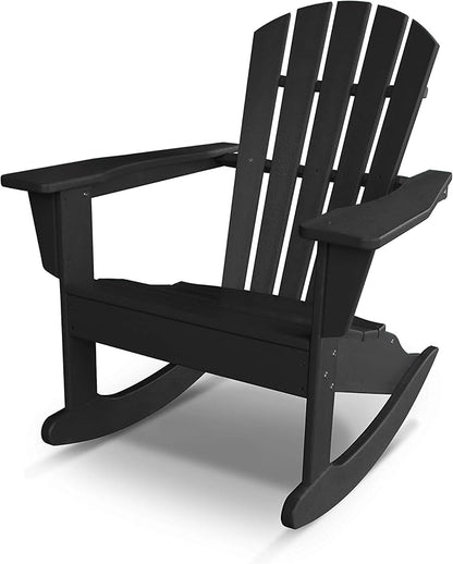 POLYWOOD Palm Coast Adirondack Rocking Chair, Black - Heavy Duty HDPE Outdoor Patio Rocker for Deck, Porch & Garden - Comfortable Wide Armrest Design