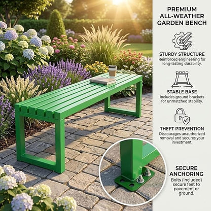 Weatherproof Outdoor Garden Bench, Heavy Duty Metal Bench, Galvanized Steel Backless Patio Benches, 3.3ft 3.9ft 4.9ft 5.9ft All Weather 2-Person Front Porch Seat for Yard Backyard(Black,3.93ft)