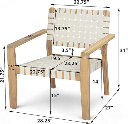 Christopher Knight Home Set of 2 Lena Patio Furniture Acacia Wood Armchair, Woven Rope Outdoor Club Chair, Deep Seating Porch Chairs for Garden, Backyard/Balcony, Light Teak Finish & White