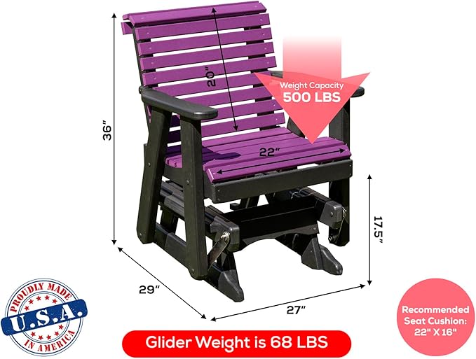 Amish Craftsmanship Made in USA 2FT Heavy Duty Poly Lumber Wood Porch Patio Glider HDPE with No Wood fibers Lancaster - Photo 2