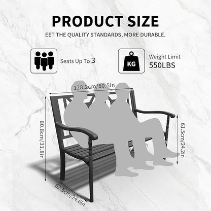 YLGJ&TIDY 50 Inches Patio Bench Outdoor Metal Bench with Pattern Backrest Armrest Rust-Resistant Outdoor Porch Benches for Garden Park Lawn Yard Front Porch, Pack of 2 (BENCH05 2PK)