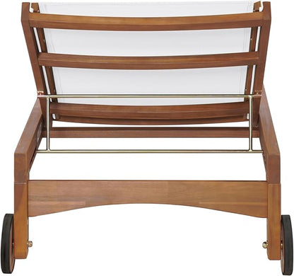 Christopher Knight Home Tristy Chaise Lounge Chair Outdoor, Acacia Wood Frame Sunbathing Pool Lounger, Adjustable Backrest Single Lounge Sofa, Patio Lounge Chaise for Poolside, White + Natural