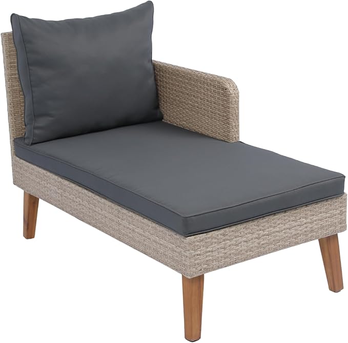 Quarte 3 Piece Outdoor Patio Wicker Sectional Sofa,L-Shaped Seating Group Conversation Sets with Acacia Wood Table for Porch Lawn Garden Backyard Poolside