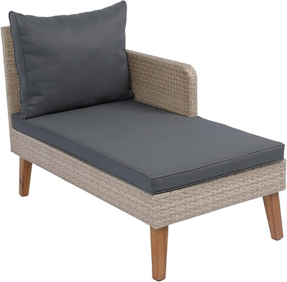 Quarte 3 Piece Outdoor Patio Wicker Sectional Sofa,L-Shaped Seating Group Conversation Sets with Acacia Wood Table for Porch Lawn Garden Backyard Poolside