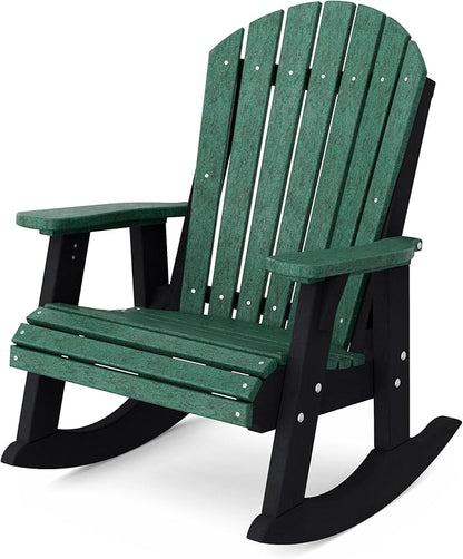 Wildridge Heritage Adirondack Rocking Chair, Turf Green and Black - Outdoor Weather Resistant HDPE Rocking Chair for Patio, Deck, Fire Pit