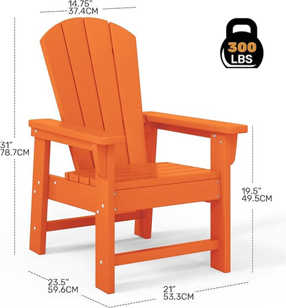 Costaelm Kids Adirondack Chair Set of 4, Plastic Outdoor Kids Chair Toddler Patio Furniture and Outdoor Children Picnic Activity Lawn Chair for Garden, Patio, Backyard & Beach, Orange