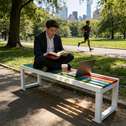 Outdoor Benches Weatherproof, Garden Bench Metal Steel Frame with Solid Wood, Outdoor Furniture Patio Park Benchs Backless, Bench Seat for Porch 3.3ft 3.9ft 4.9ft 5.9ft(White,4.9ft)