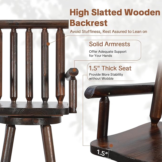 HOMEDIARY Outdoor Solid Wood Swivel Bar Stool, Oversized Patio Log Bar Height Chair with High Back - Photo 5
