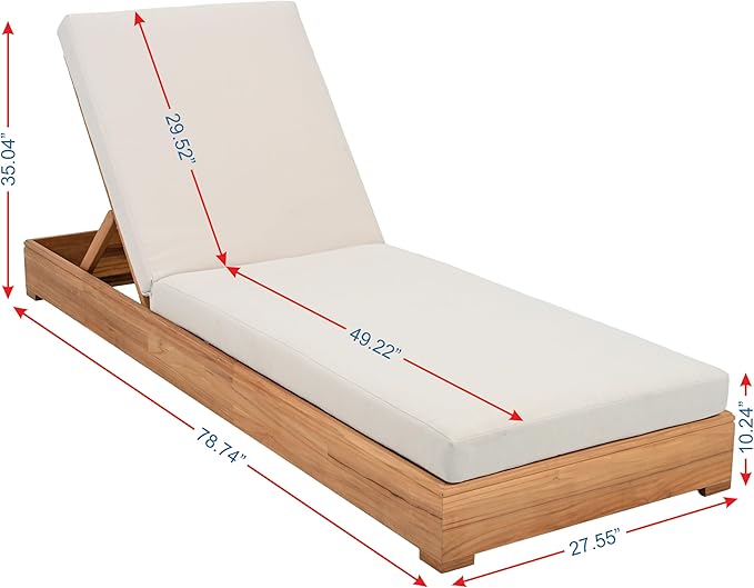 SAFAVIEH Couture Outdoor Patio Furniture Collection - Montford Brazilian Teak Chaise Lounge with Beige Cushions, Adjustable Backrest (CPT1065)