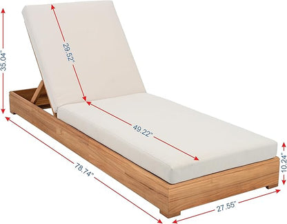 SAFAVIEH Couture Outdoor Patio Furniture Collection - Montford Brazilian Teak Chaise Lounge with Beige Cushions, Adjustable Backrest (CPT1065)