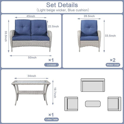 Belord 4 Pieces Patio Furniture Set for Porch Deck Balcony Outdoor, Wicker Chair Sectional Sofa Set, Outdoor Conversation Sets Include Chairs Loveseat Couch and Coffee Table