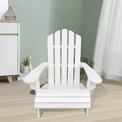 Wood Adirondack Chair, Ergonomic All-Weather Kids Adirondack Chair, Leisure Line Toddler Outdoor Chairs Adirondack Lounge Lawn Chair, Durable Patio Lounge Chair for Garden White