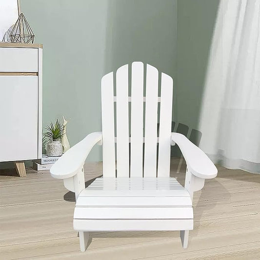 Wood Adirondack Chair, Ergonomic All-Weather Kids Adirondack Chair, Leisure Line Toddler Outdoor Chairs Adirondack Lounge Lawn Chair, Durable Patio Lounge Chair for Garden White