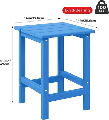 Costaelm Square Outdoor Side Tables, Adirondack Patio Tables for Outside, HDPE Patio End Table Weather Resistant, Balcony Table for Pool, Seaside, Backyard, Porch, Indoor Companion, Pacific Blue