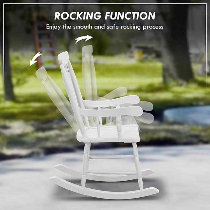 Outsunny Outdoor Wood Rocking Chairs Set of 2, 350 lbs. Porch Rockers with High Back for Garden, Patio, Balcony, White