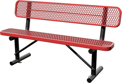 6 Feet Steel Park Bench for Outside, Outdoor Bench with Backrest & Portable Frame, Commercial Benches for Shopping Malls, Stores, Parks, Patios, Decks, Red