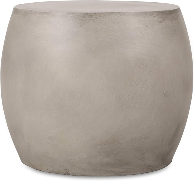 Outdoor Side Table Concrete End Table Faux Stone Small Coffee Tables, Garden Stool Plant Stand for Porch, Backyard Patio Silver-Drum Type