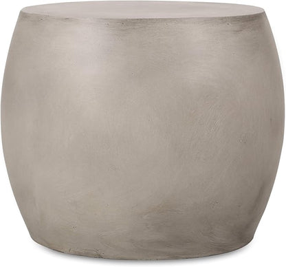 Outdoor Side Table Concrete End Table Faux Stone Small Coffee Tables, Garden Stool Plant Stand for Porch, Backyard Patio Silver-Drum Type