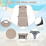 Goplus Tanning Chair with Face Arm Holes, Portable Sunbathing Chair w/4-Level Backrest, Head Pillow - Photo 3
