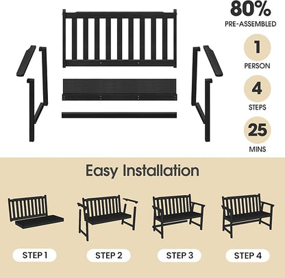 Ciokea 48" Outdoor Bench, HDPE Weatherproof Porch Bench, 2-Person Garden Benches with 550 Lbs, Waterproof Patio Benches for Outside Balcony Deck Backyard, Black