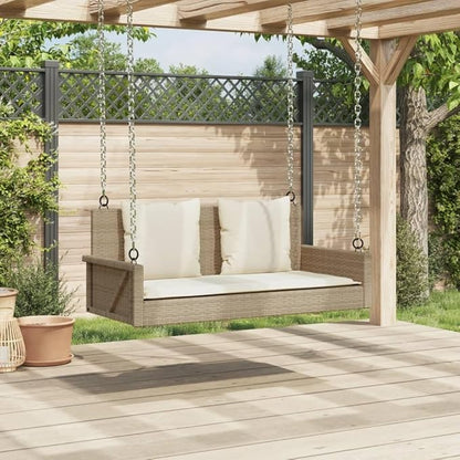 Swing Bench Beige PE Rattan Powder-Coated Steel Standard 2-Person Furniture Swing Bench for Outdoor Relaxation