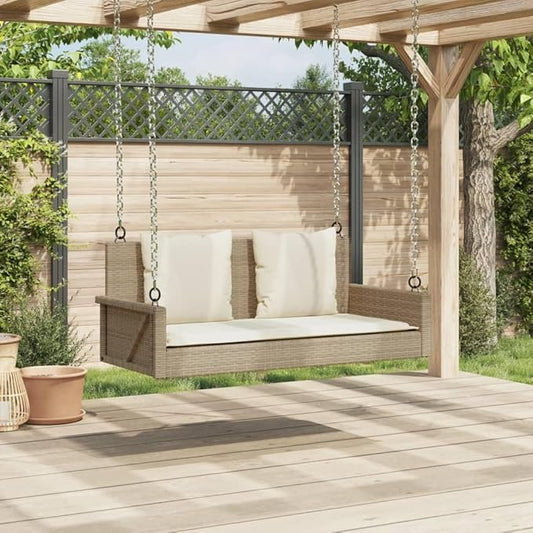 Swing Bench Beige PE Rattan Powder-Coated Steel Standard Outdoor Relaxation Modern Design Comfortable Seating for Garden Patio