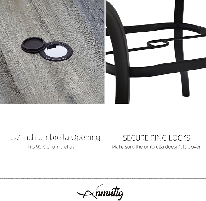 37" Squre PVC Patio Dining Table with Umbrella Hole for Backyard Bistro Outdoor Furniture - Black - Photo 5