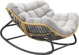 Oversized Papasan Rocking Chair with Cushion, Indoor/Outdoor Wicker Egg Lounge Rocker, Supports 300 lbs - Photo 1