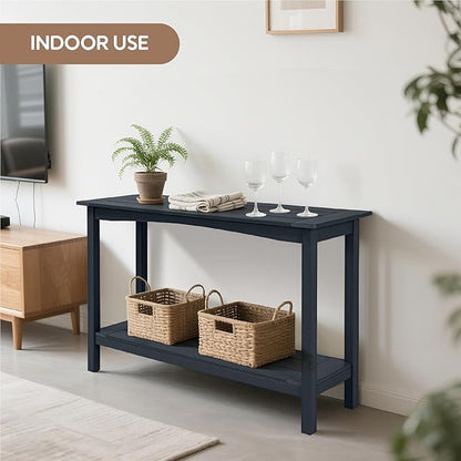 Weatherproof HIPS Outdoor Console Table, 48'' 2-Shelf Side Table Indoor/Outdoor Use, Multifunctional Buffet Table Bar Storage Organizer for Entryway,Yard, Outside Plant Stand Table, Black