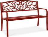 Best Choice Products Outdoor Bench Steel Garden Patio Porch Furniture for Lawn, Park, Deck w/Floral Design Backrest - Photo 1
