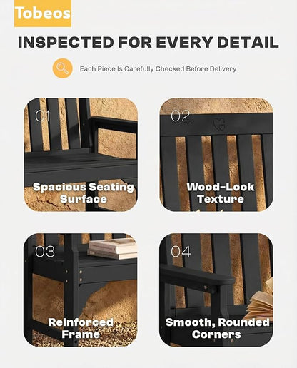 2-Person Outdoor Garden Bench, HDPE All-Weather Patio Bench with Backrest & Armrests, Heavy Duty Outdoor Seating for Porch, Backyard & Park, 660 lbs (Black, 1 Bench)
