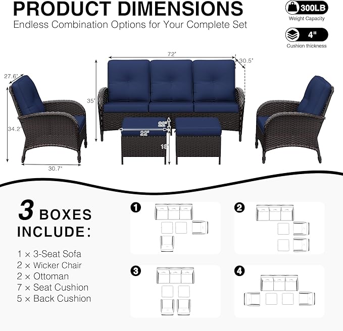Joyside Wicker Patio Furniture Set, 5 Piece Outdoor Furniture Set with Thickened Cushions, High Back, Deep Seating - Photo 2