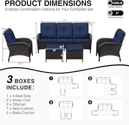 Joyside Wicker Patio Furniture Set, 5 Piece Outdoor Furniture Set with Thickened Cushions, High Back, Deep Seating, Wide Armrest, Rattan Outdoor Chairs for Porch, Deck
