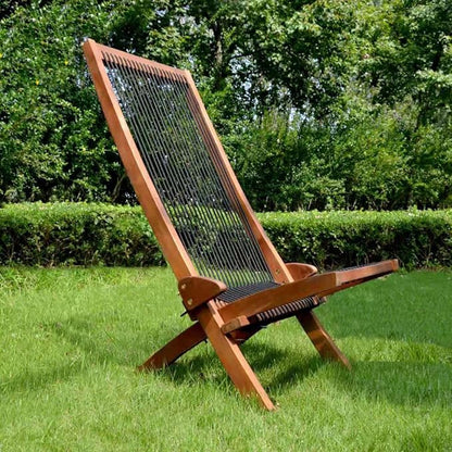 Knocbel Outdoor Folding Chair, Low Profile Patio Lounge Chair with Ergonomic Seat and Tall Slanted Back for Porch Deck Lawn Garden, 250lbs Weight Capacity (Brown and Black)