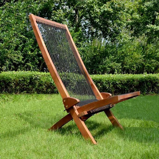 Knocbel Outdoor Folding Chair, Low Profile Patio Lounge Chair with Ergonomic Seat and Tall Slanted Back for Porch Deck Lawn Garden, 250lbs Weight Capacity (Brown and Black)