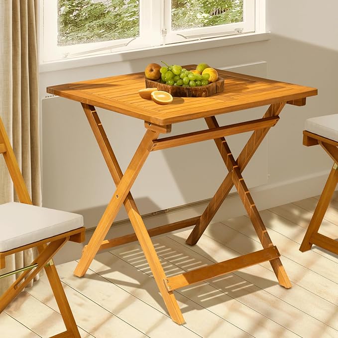 IDZO Legolas FSC Acacia Wooden Folding Table, Heavy Duty 270lbs Capacity, Elegant & Rustic Design for Garden, Backyard - Photo 4