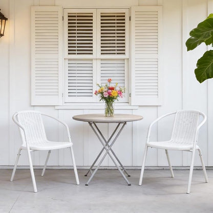 VINGLI PE Rattan Outdoor Dining Chairs Set of 4, Plastic Stackable Patio Chairs for Indoor, Porch, Restaurant, Garden, White