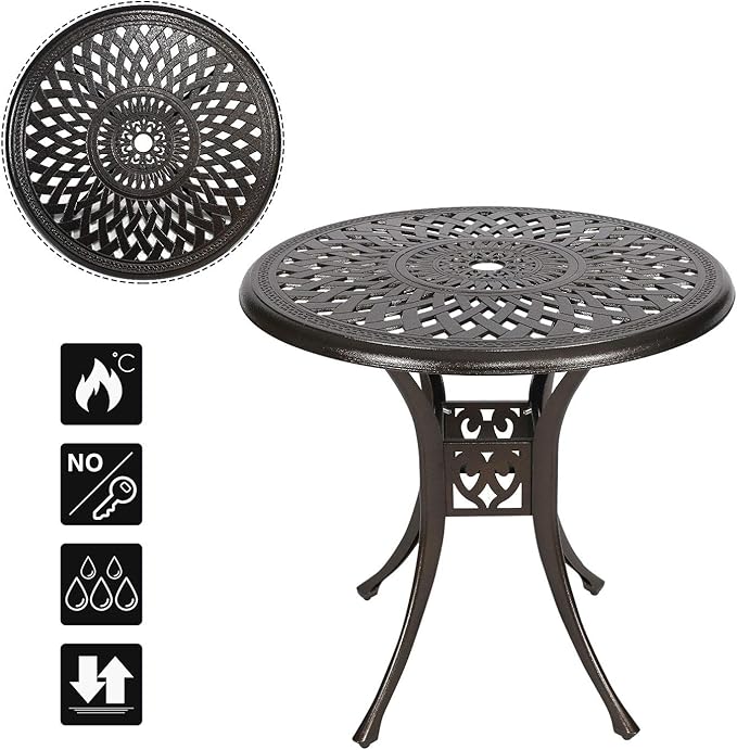 YUSING 31" Outdoor Dining Table, Patio Cast Aluminum Table, Furniture Set - Photo 5