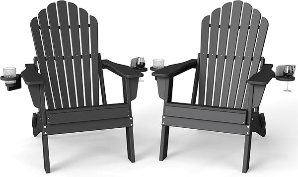 Plawdlik Folding Adirondack Chair Set of 2 with 2 Cup Holder, SGS Tested - Photo 1