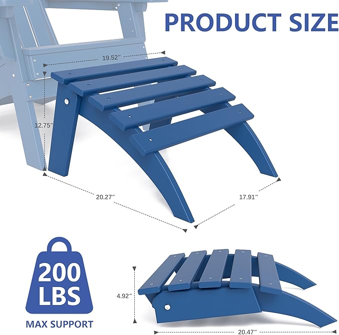 FOOWIN Folding Adirondack Ottoman, HDPE All Weather Adirondack Footrests, Ottoman for Adirondack Chair,Patio Footstool for Outside Easy Storage,for Patio, Backyard, Porch, Garden, Navy Blue