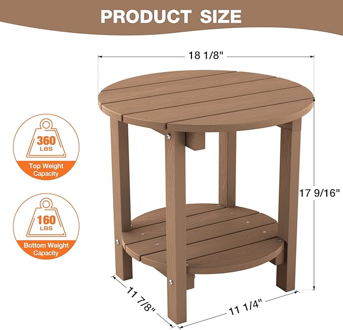 YEFU Adirondack Side Table Set of 2, 18" Double Outdoor Side Table, Poly Lumber end Table, Weather Resistant for Indoor, Patio, Pool, Porch, Backyard-Teak