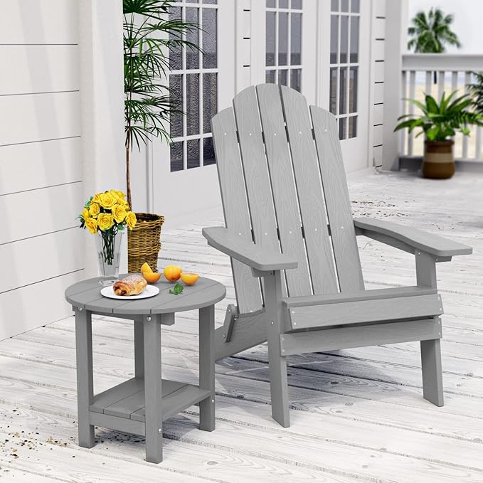 MXIMU Round Outdoor Side Table Adirondack Tables 18 Inch Chairside End Tables with Storage Shelf - Photo 4