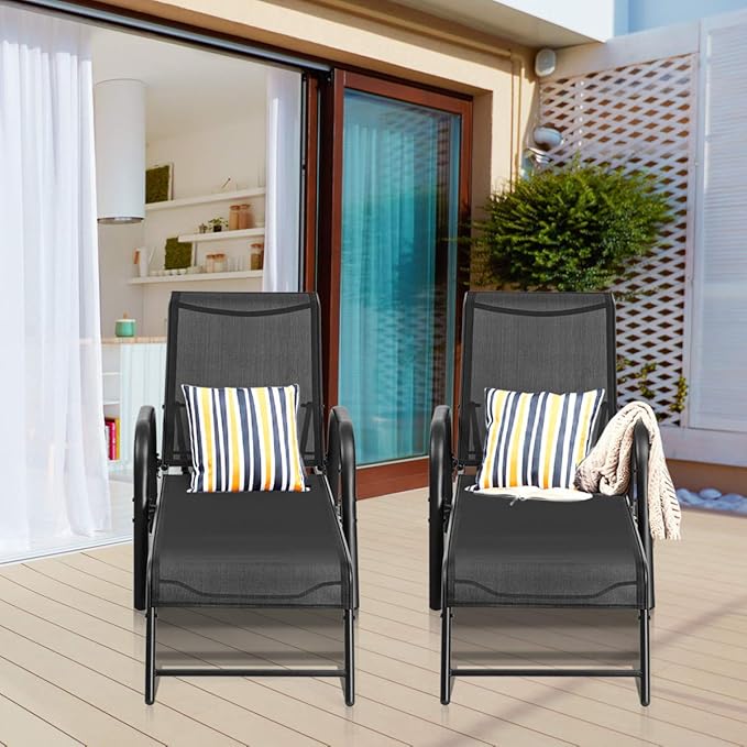 Tangkula Outdoor Patio Lounge Chairs Set of 2, Adjustable Folding Reclining Chaise Lounge - Photo 5