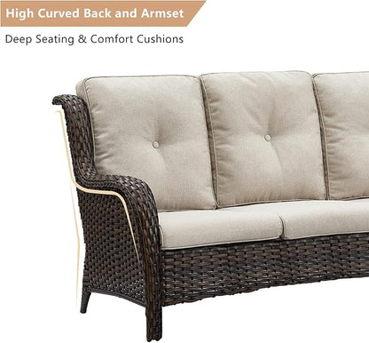 HUMMUH Outdoor Furniture 5 Pieces Patio Furniture Set Wicker Outdoor Sectional Sofa with 2 Patio Chairs,Ottomans