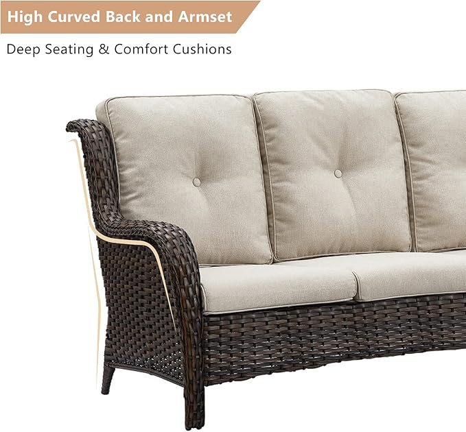 HUMMUH Outdoor Furniture 4 Pieces Patio Furniture Set Wicker Outdoor Sectional Sofa with 2 Patio Chairs,Coffee Table(Grey/Grey)