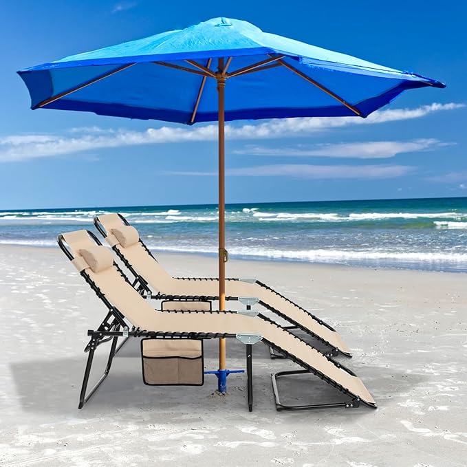GYMAX Lounge Chairs for Outside, Extra High Folding Beach Tanning Lounger with Adjustable Backrest - Photo 7