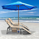 GYMAX Lounge Chairs for Outside, Extra High Folding Beach Tanning Lounger with Adjustable Backrest - Photo 7