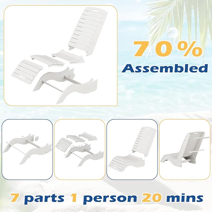 MELLCOM HDPE Pool Lounge Chair, in Pool Lounge Chair up to 10-Inches of Water, Chaise Lounge Chair with Wheels, S Shape Patio Lounge Chair for Pool, Deck, Garden, Beach, White