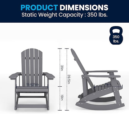 Flash Furniture Savannah Poly Resin Wood Adirondack Rocking Chair - All Weather Gray Polystyrene - Stainless Steel Hardware
